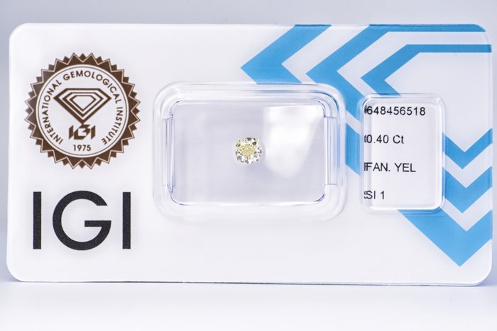 Ingen mindstepris - 1 pcs Diamant  (Naturfarvet)  - 0.40 ct - Pude - Fancy Gul - SI1 - International Gemological Institute (IGI)