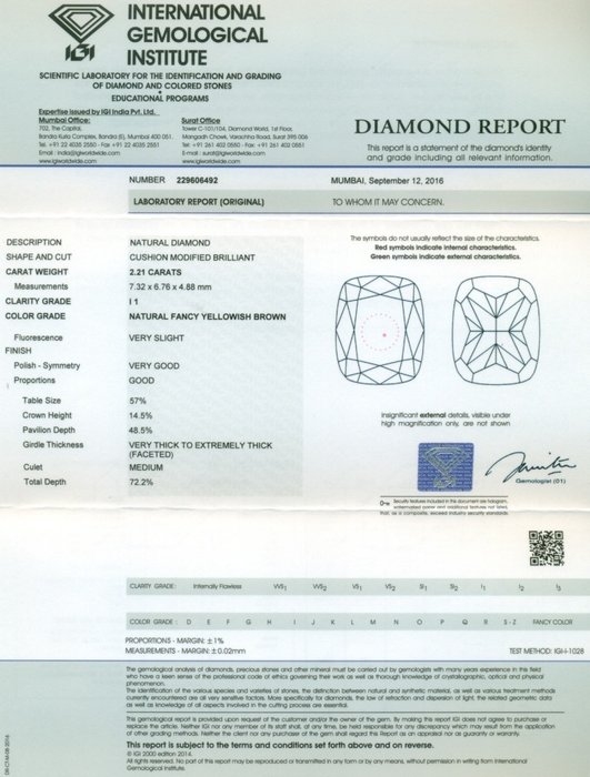 1 pcs Diamant  (Natur)  - 2.21 ct - Pude - I1 - International Gemological Institute (IGI) - 2,21 ct. Pude