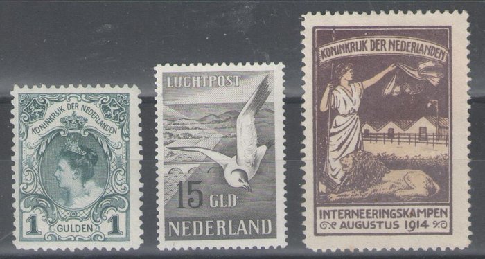 Holland 1898/1951 - Kroningsgylden, luftpostmåge og internering - NVPH 49, LP12, IN2