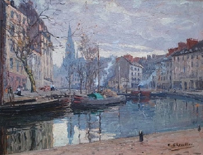 Ernest Jean Chevalier (1867-1917) - Vue de Nantes -bras de l'Erdre