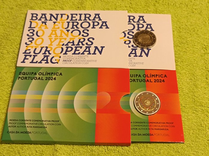 Portugal 2 Euro 2015/2024 "Bandeira da Europa" + "Equipa Olimpica Portugal" (2 monete) Proof  (Ingen mindstepris)