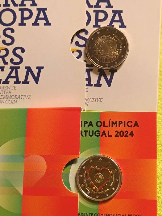 Portugal 2 Euro 2015/2024 "Bandeira da Europa" + "Equipa Olimpica Portugal" (2 monete) Proof  (Ingen mindstepris)