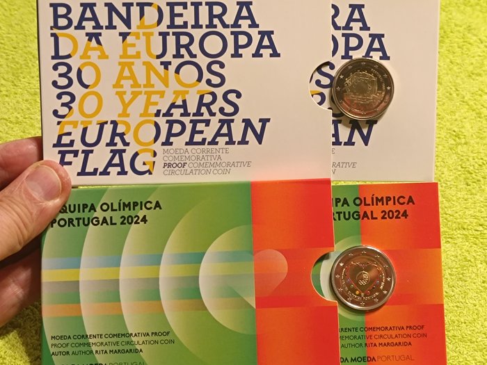 Portugal 2 Euro 2015/2024 "Bandeira da Europa" + "Equipa Olimpica Portugal" (2 monete) Proof  (Ingen mindstepris)