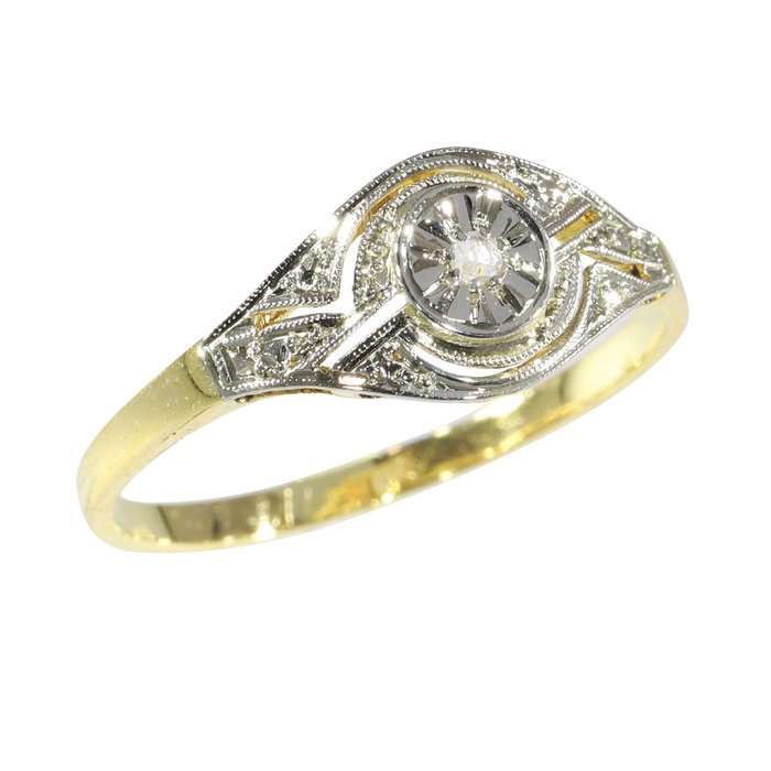 Ingen mindstepris - Ring - 18 kraat Gulguld, Hvidguld - Diamant - Vintage art deco fra 1920'erne