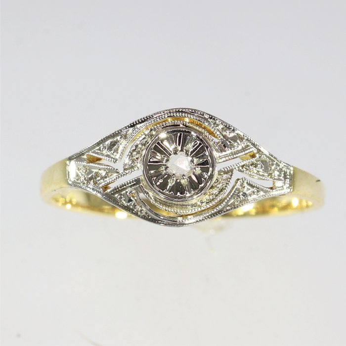 Ingen mindstepris - Ring - 18 kraat Gulguld, Hvidguld - Diamant - Vintage art deco fra 1920'erne