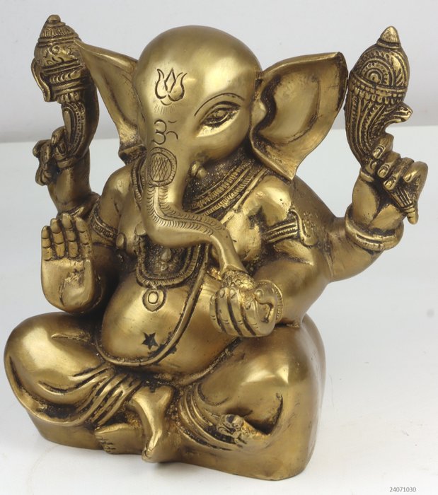 Statue Standbeeld Jonge Ganesha met 4 armen - 16 cm - Bronze - 1980