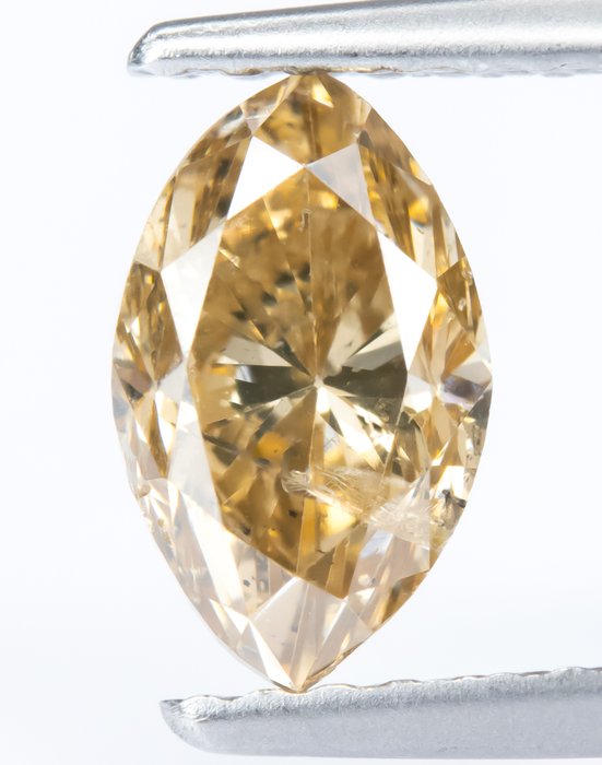 Ingen mindstepris - 1 pcs Diamant  (Naturfarvet)  - 0.97 ct - Marquise - Fancy Gullig Brun - I1 - Gem Report Antwerp (GRA)