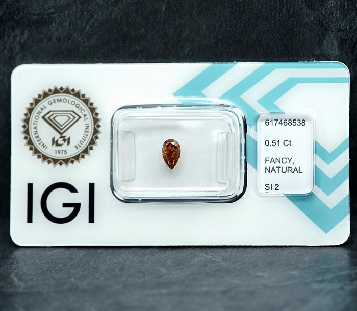 1 pcs Diamant  (Naturfarvet)  - 0.51 ct - Fancy intense Orange nuance Gul - SI2 - International Gemological Institute (IGI)