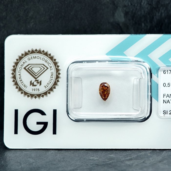 1 pcs Diamant  (Naturfarvet)  - 0.51 ct - Fancy intense Orange nuance Gul - SI2 - International Gemological Institute (IGI)