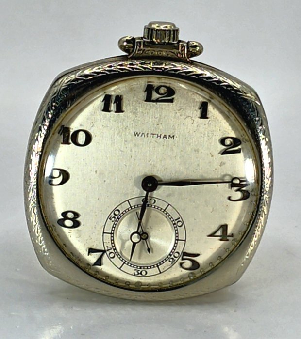 Waltham P.S Bartlett- 14K Weißgold Tonneau Taschenuhr - Prunkwerk- Spezialfeinregulierung - USA omkring 1920