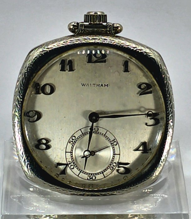 Waltham P.S Bartlett- 14K Weißgold Tonneau Taschenuhr - Prunkwerk- Spezialfeinregulierung - USA omkring 1920