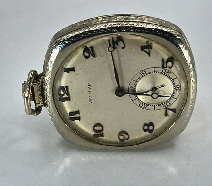 Waltham P.S Bartlett- 14K Weißgold Tonneau Taschenuhr - Prunkwerk- Spezialfeinregulierung - USA omkring 1920