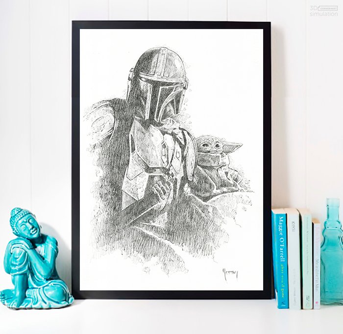 Guardians of the Galaxy: The Mandalorian and Grogu - Original Pencil Drawing by Maren