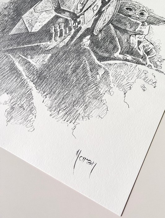 Guardians of the Galaxy: The Mandalorian and Grogu - Original Pencil Drawing by Maren