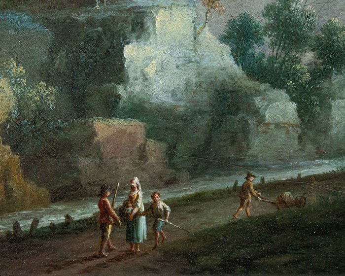 Paolo Anesi (1697 – 1773) Ambito di - Paesaggio fluviale con figure