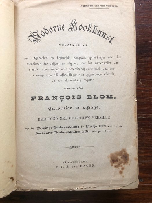 François Blom - Moderne Kookkunst - 1891