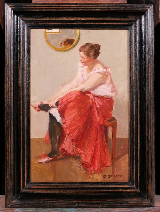 Frans Smeers (1873-1960) - Woman putting on her shoe