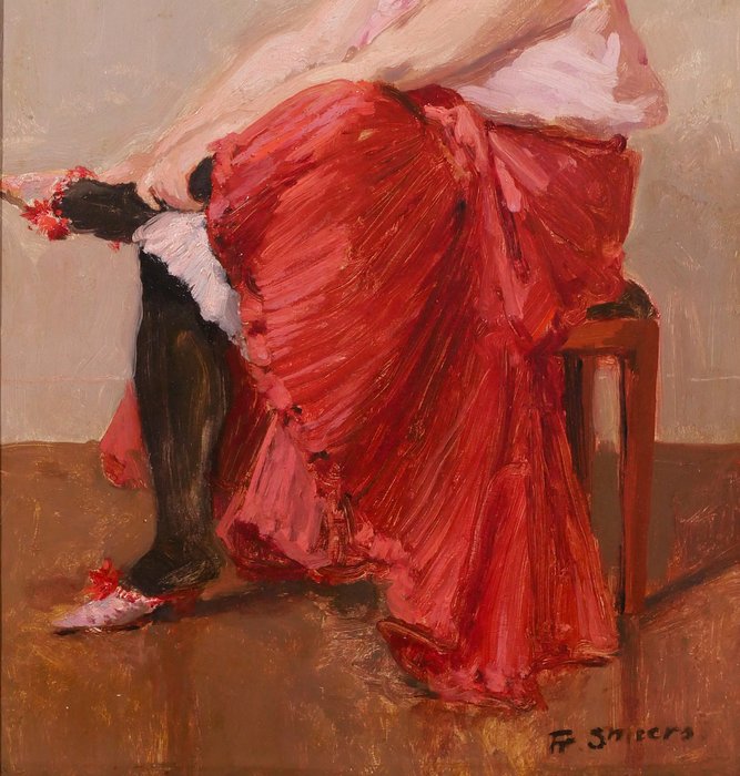 Frans Smeers (1873-1960) - Woman putting on her shoe