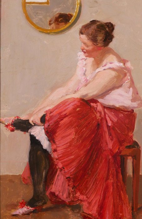 Frans Smeers (1873-1960) - Woman putting on her shoe