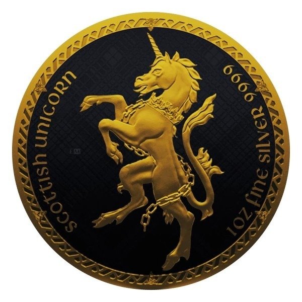 Niue. 2 Dollars 2023 Scottish Unicorn - Black Platinum 24k Gold Gilded, 1 Oz (.999)  (Ingen mindstepris)