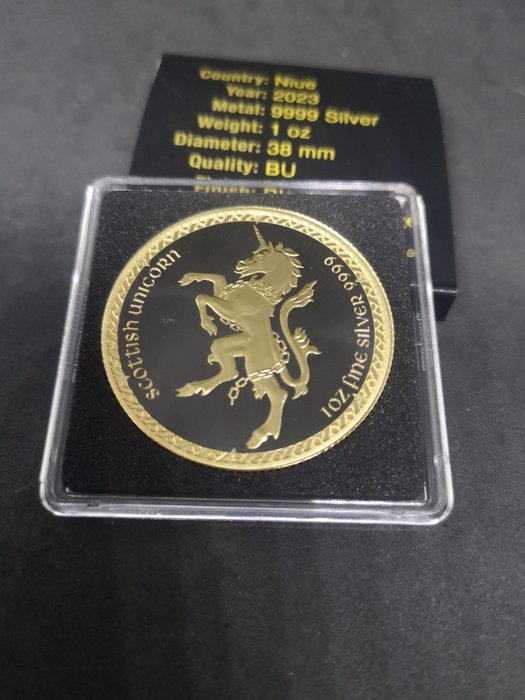 Niue. 2 Dollars 2023 Scottish Unicorn - Black Platinum 24k Gold Gilded, 1 Oz (.999)  (Ingen mindstepris)