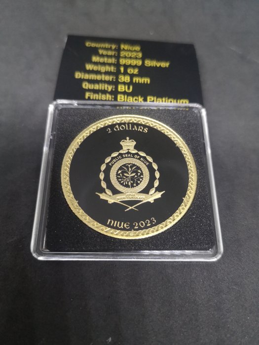 Niue. 2 Dollars 2023 Scottish Unicorn - Black Platinum 24k Gold Gilded, 1 Oz (.999)  (Ingen mindstepris)