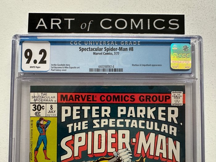 Peter Parker The Spectacular Spider-Man #8 - Morbius, Empathoid Appearance - CGC Graded 9.2 - 1 Graded comic - Første udgave - 1977