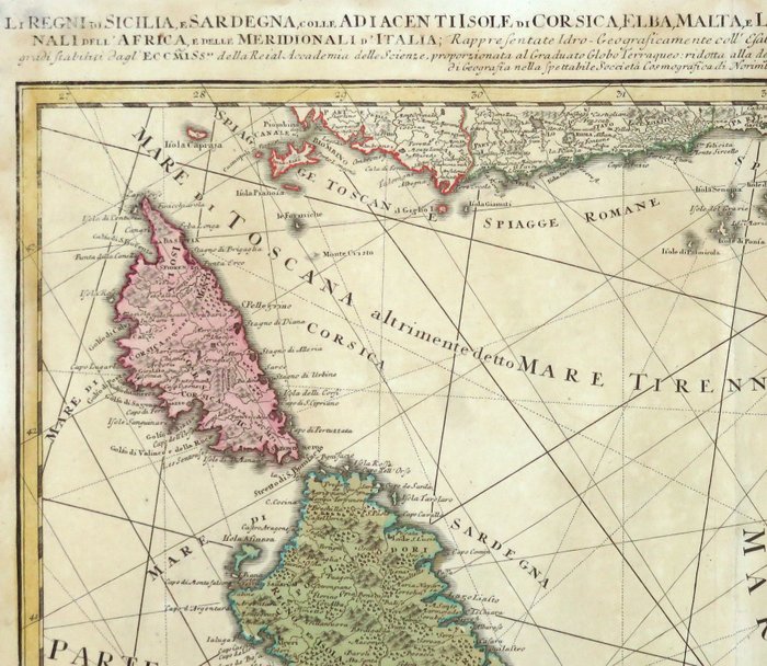 Italien - Sicilia, Sardegna, Korsika, Malta; Rizzi Zannoni / Homann - Li Regni di Sicilia e Sardegna colle Adiacenti Isole di Corsica, Elba, Malta e Liparee od i Vulcano - 1762