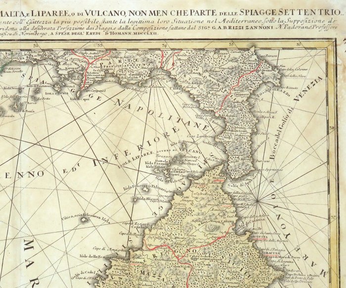 Italien - Sicilia, Sardegna, Korsika, Malta; Rizzi Zannoni / Homann - Li Regni di Sicilia e Sardegna colle Adiacenti Isole di Corsica, Elba, Malta e Liparee od i Vulcano - 1762