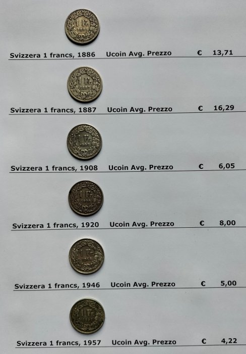 Schweiz. 1 + 2 Francs 1886/1957 (Lot 12 silver coins)  (Ingen mindstepris)