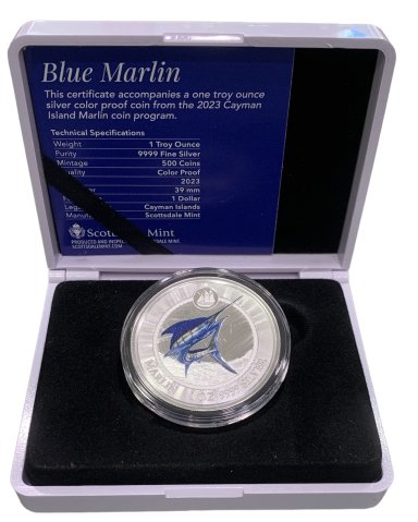 Cayman Islands (Britisk Oversøisk Territorie) 1 Dollar 2023 "Blue Marlin" 999 Proof 1 Oz (RR)  (Ingen mindstepris)