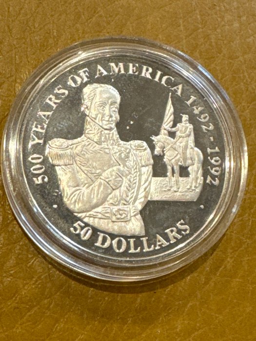 Cook-øerne. 50 Dollars 1990 Series 500 Years of America 1492-1992, 1 Oz Proof  (Ingen mindstepris)