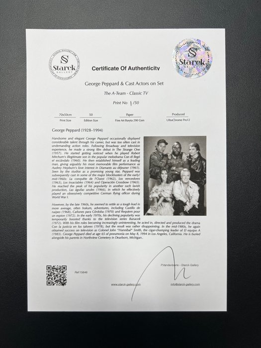 The A-Team - Season 1 Cast - Hannibal, Face, Murdock, B.A  Amy - Fine Art Photography - Luxury Wooden Framed 70X50 cm  - Limited Edition nr 09/50 - Serial 15646 - Original Certificate (COA), Hologram Logo Editor and QR Code - 100% New items.