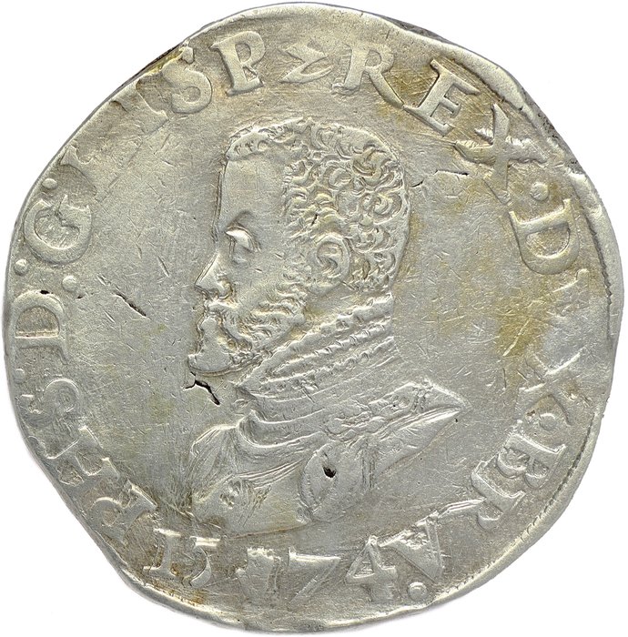 Spanske Nederlande, Brabant, Antwerpen. Felipe II (1556-1598). Philipsdaalder mm. hand - Antwerp mint - 1574  - SCARCE DATE