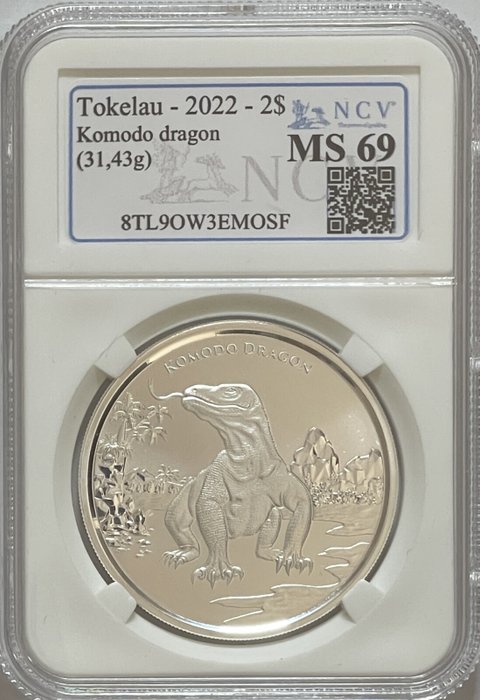 Tokelau. 2 Dollars 2022 Komodo Dragon, 1 Oz (.999)  (Ingen mindstepris)