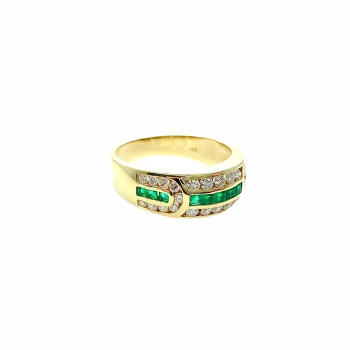 Ring - 18 kraat Gulguld -  052ct tw Smaragd - Diamant - Smaragd diamantring