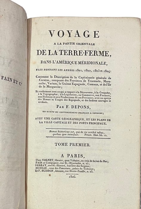 Dépons F [François] - Voyage à la partie orientale de la Terre-Ferme dans l Amérique méridionale fait pendant les années - 1806