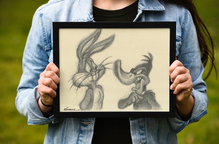 Joan Vizcarra - Bugs Bunny  Daffy Duck Talk [Looney Tunes] - Original Pencil Drawing - Hand Signed