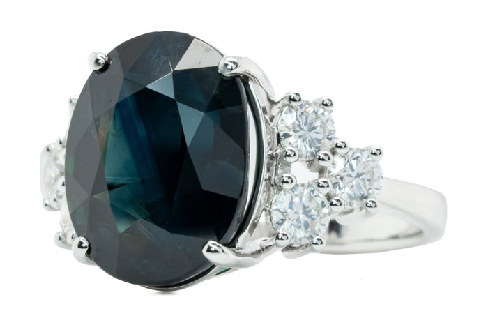 Ingen mindstepris - Ring - 18 kraat Hvidguld, Dyb blå (ingen varme) -  10.92ct. tw. Safir - Diamant - 0,98ct VS-SI