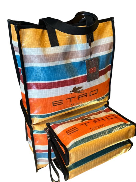 Etro striped tote bag whit Necessaire spice glass bag - Badeshorts