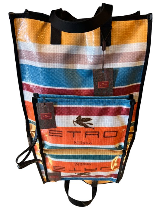 Etro striped tote bag whit Necessaire spice glass bag - Badeshorts