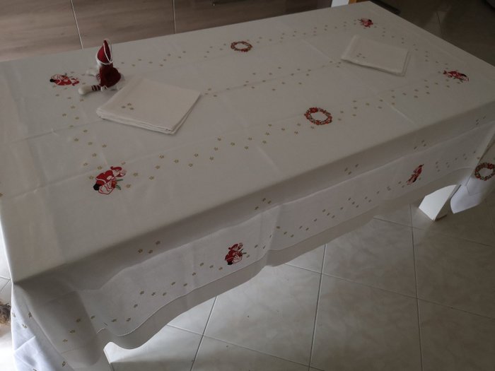 Christmas tablecloth hand embroidered - Dug  - 270 cm - 175 cm