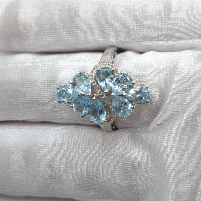 Ingen mindstepris - Cocktailring Sølv, 925 Sterling Sølv -  4.00ct. tw. Topas - Flower Cluster Engagement