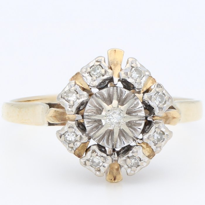 Ring - 14 karat Gulguld, Hvidguld -  0.12ct. tw. Diamant (Natur)