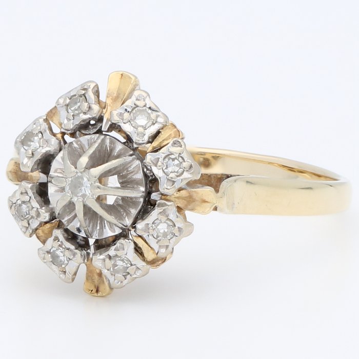 Ring - 14 karat Gulguld, Hvidguld -  0.12ct. tw. Diamant (Natur)