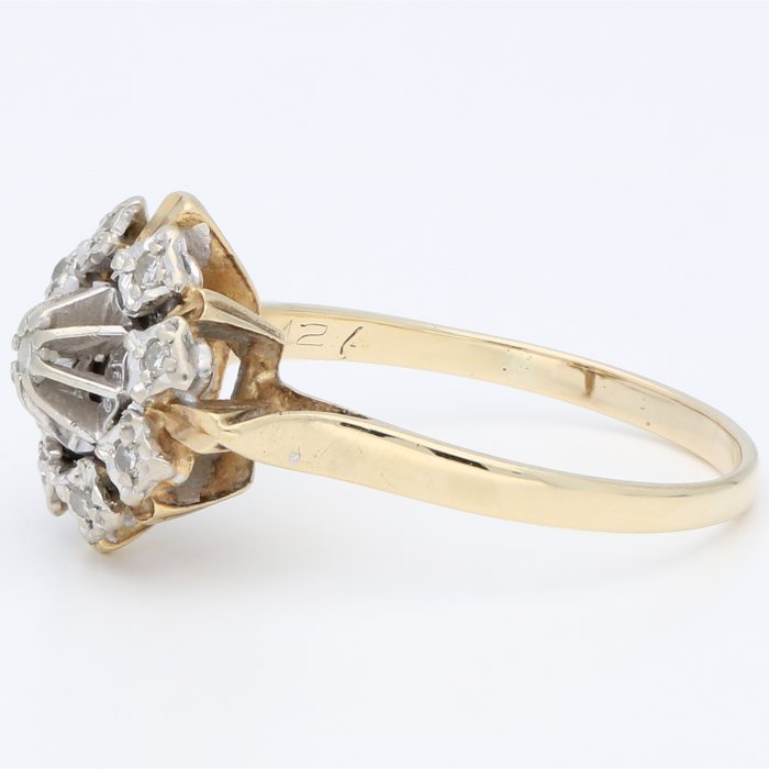 Ring - 14 karat Gulguld, Hvidguld -  0.12ct. tw. Diamant (Natur)