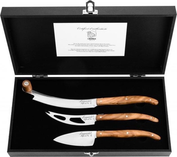 Laguiole - 3x Cheese Knives - Olive Wood - hard  soft cheeses - Bordknive sæt (3) - Rustfrit stål