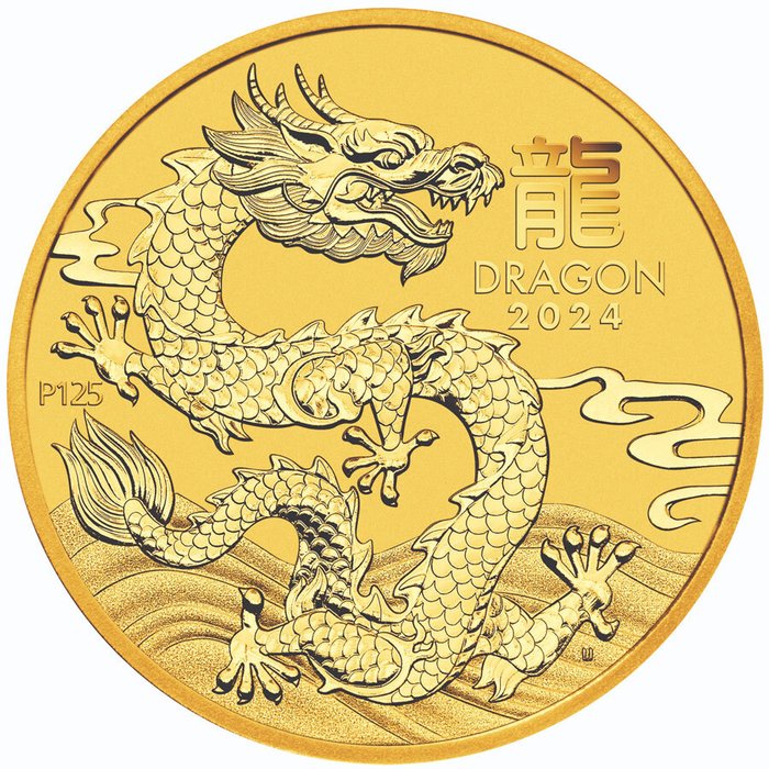 Australien. 2024 1/20 oz $5 AUD Lunar Series III Year of the Dragon Gold Coin