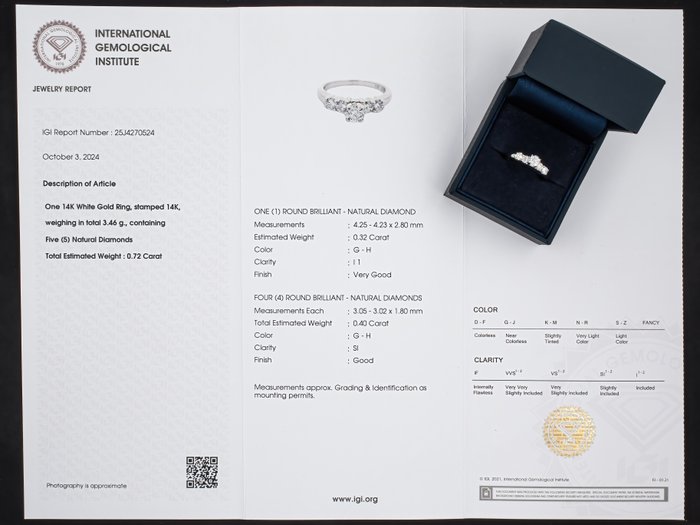 Ingen mindstepris - Ring - 14 karat Hvidguld, IGI Antwerpen certificeret - 0,72 ct diamanter -  0.72ct. tw. Diamant (Natur)