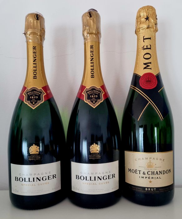 Bollinger, Moët  Chandon, Spéciale Cuvée Brut x 2  and Impérial Brut x 1 - Champagne Brut - 3 Flaske (0,75L)